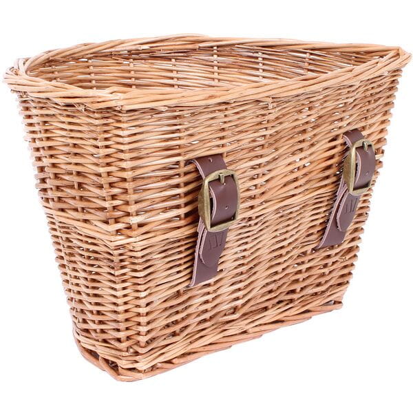 D Shaped wicker basket with leather straps