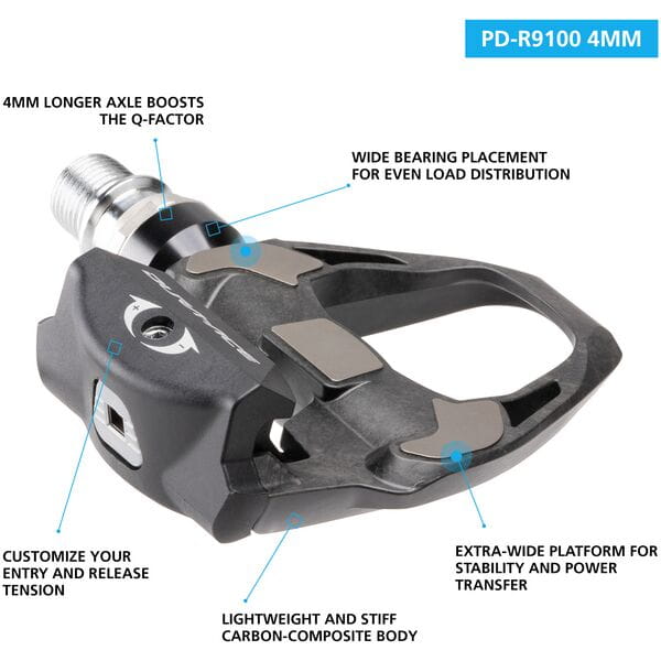 PD-R9100 Dura-Ace SPD SL Road pedals, 4 mm longer axle, carbon, black